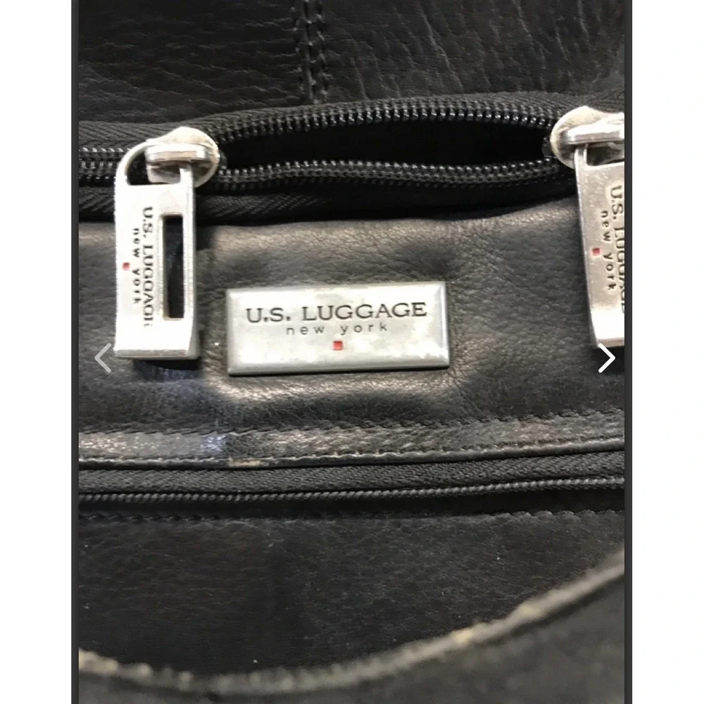 U.S. Luggage NY Vtg Leather‎ Expandable Briefcase Black Laptop Portfolio Bag